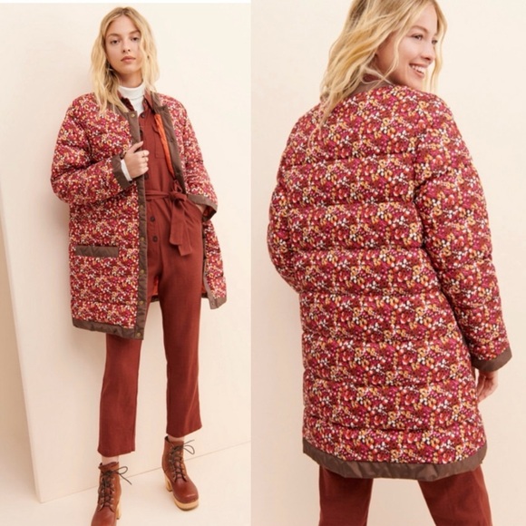 Anna Sui Anthropologie Pop-Pourri Posies Floral Puffer Coat Large - Picture 2 of 12